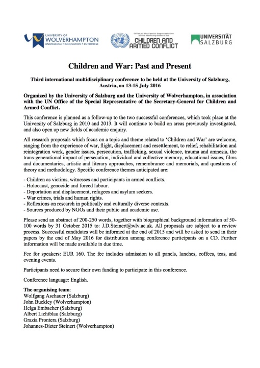CfP - Children and War 2016